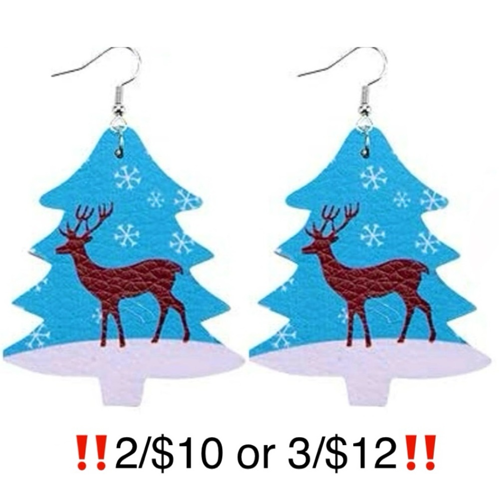 Faux Leather Reindeer Christmas Tree Earrings